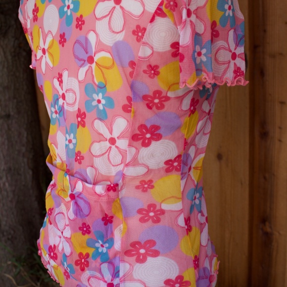 Vintage 90's Sheila Moon Mesh Short Sleeve Flower Power Cycling Top Made In USA - Picture 7 of 14